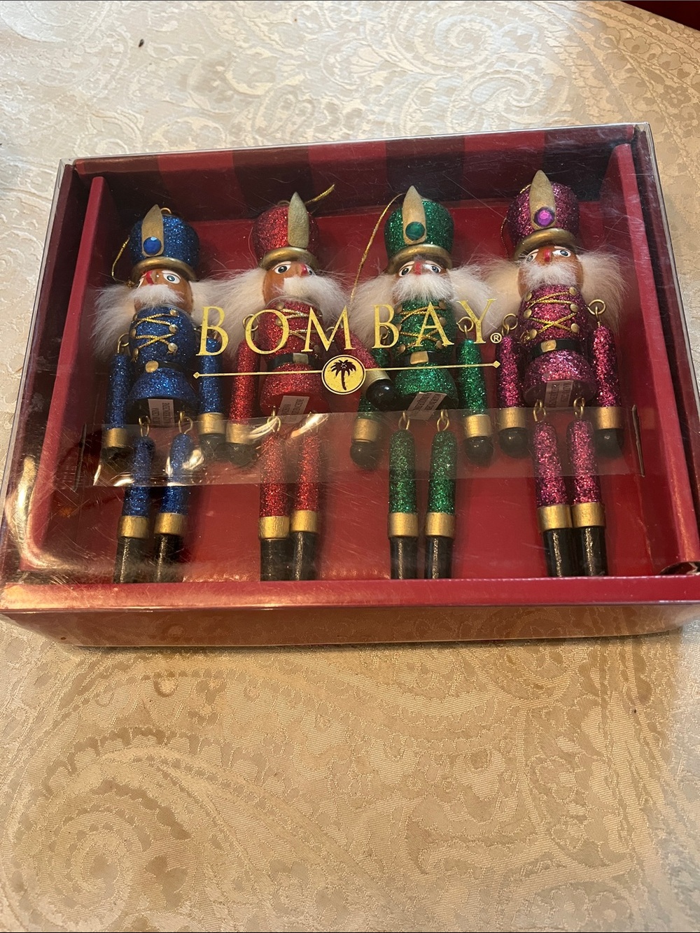 Bombay Glitter Nutcracker Ornament Set - Blue, Red, Green, Pink NWT Vintage